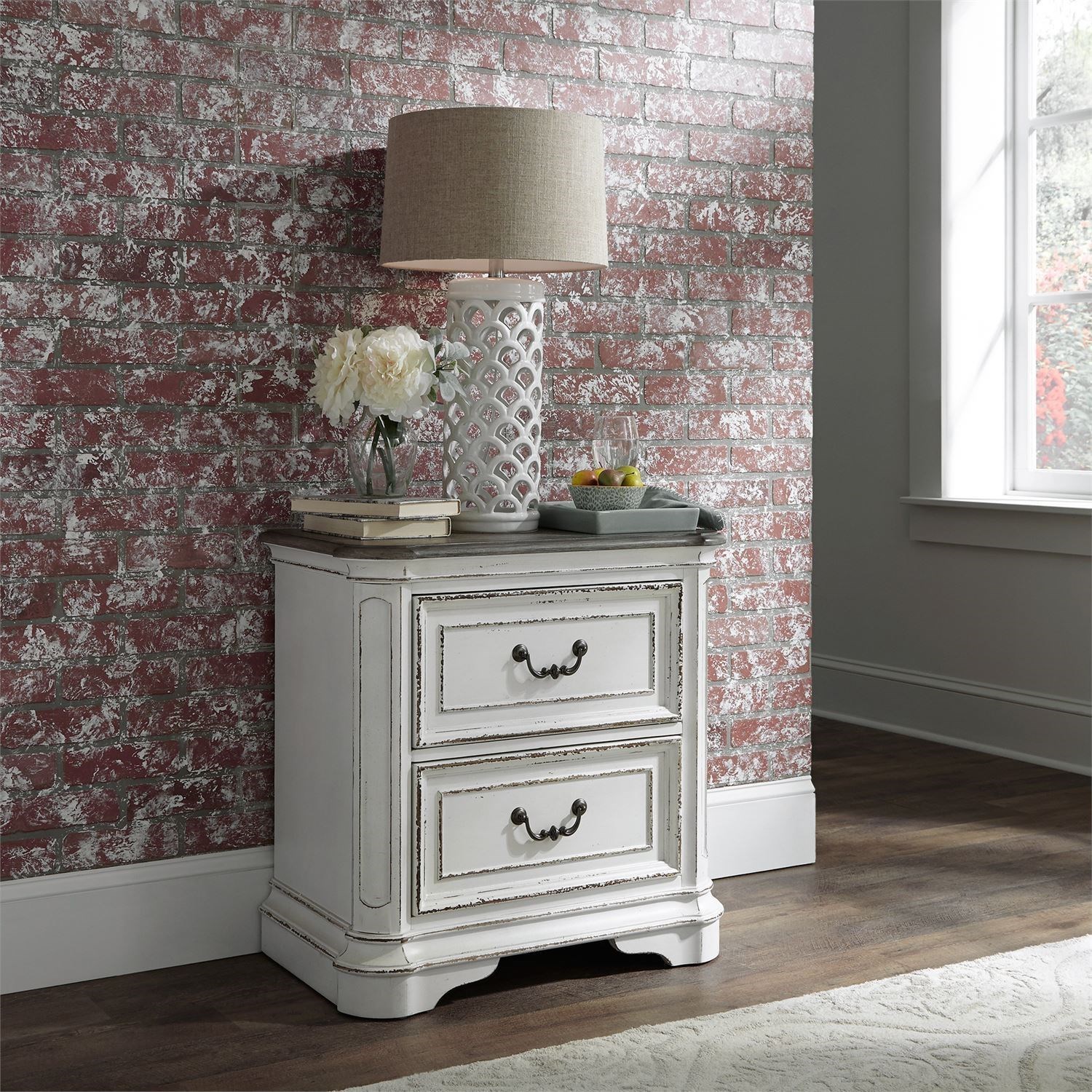 Liberty Furniture Magnolia Manor 244BR61 2 Drawer Nightstand with Top FeltLined Drawer